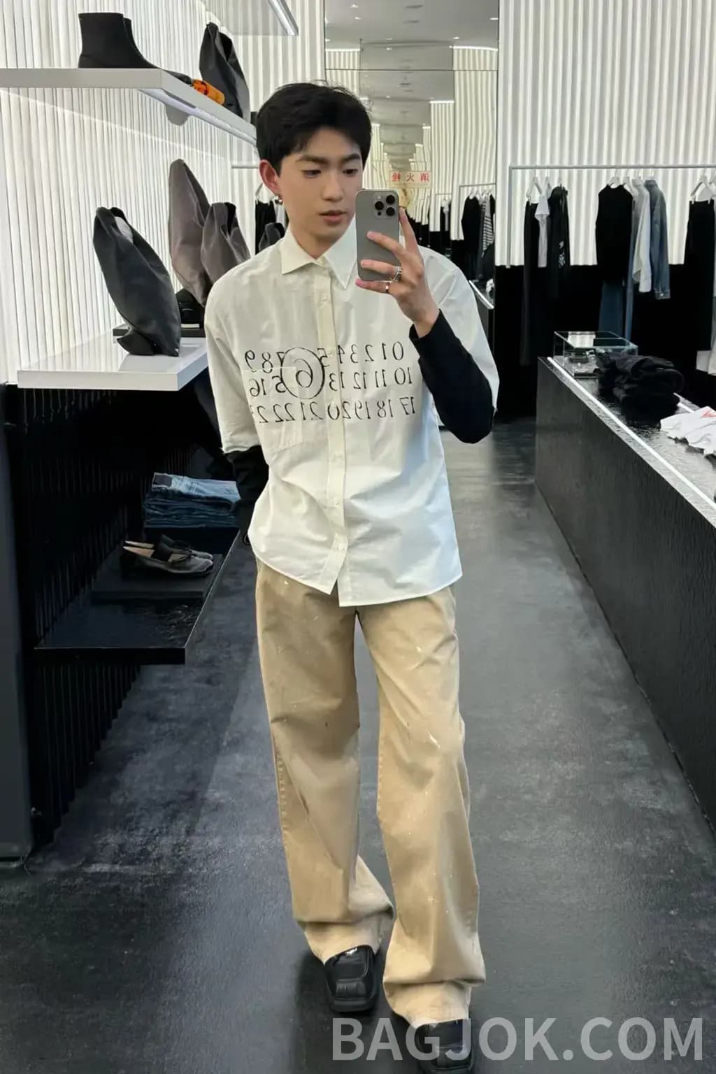 메종마르지엘라 메종 마르지엘라 프린트 컬러 블록 반팔 셔츠 상세 이미지