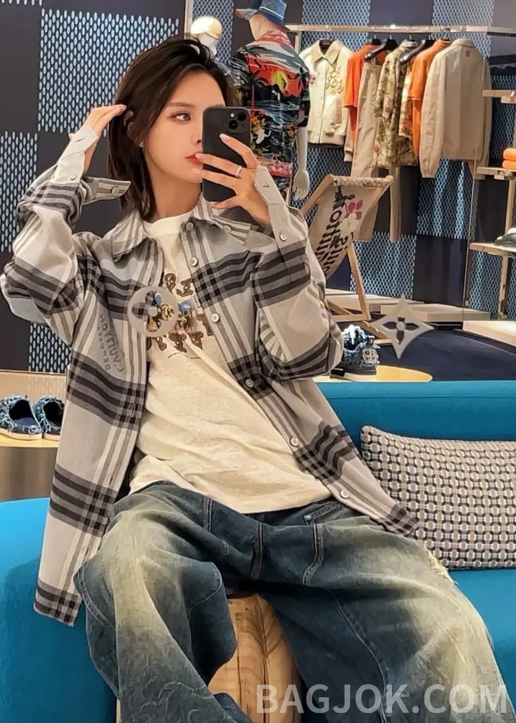 루이비통 루이비통 체크 코튼 셔츠 상세 이미지