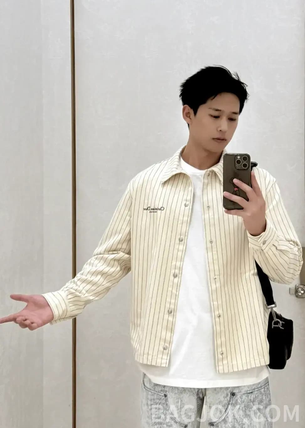 디올 디올 핀스트라이프 면 데님 코트 셔츠 상세 이미지
