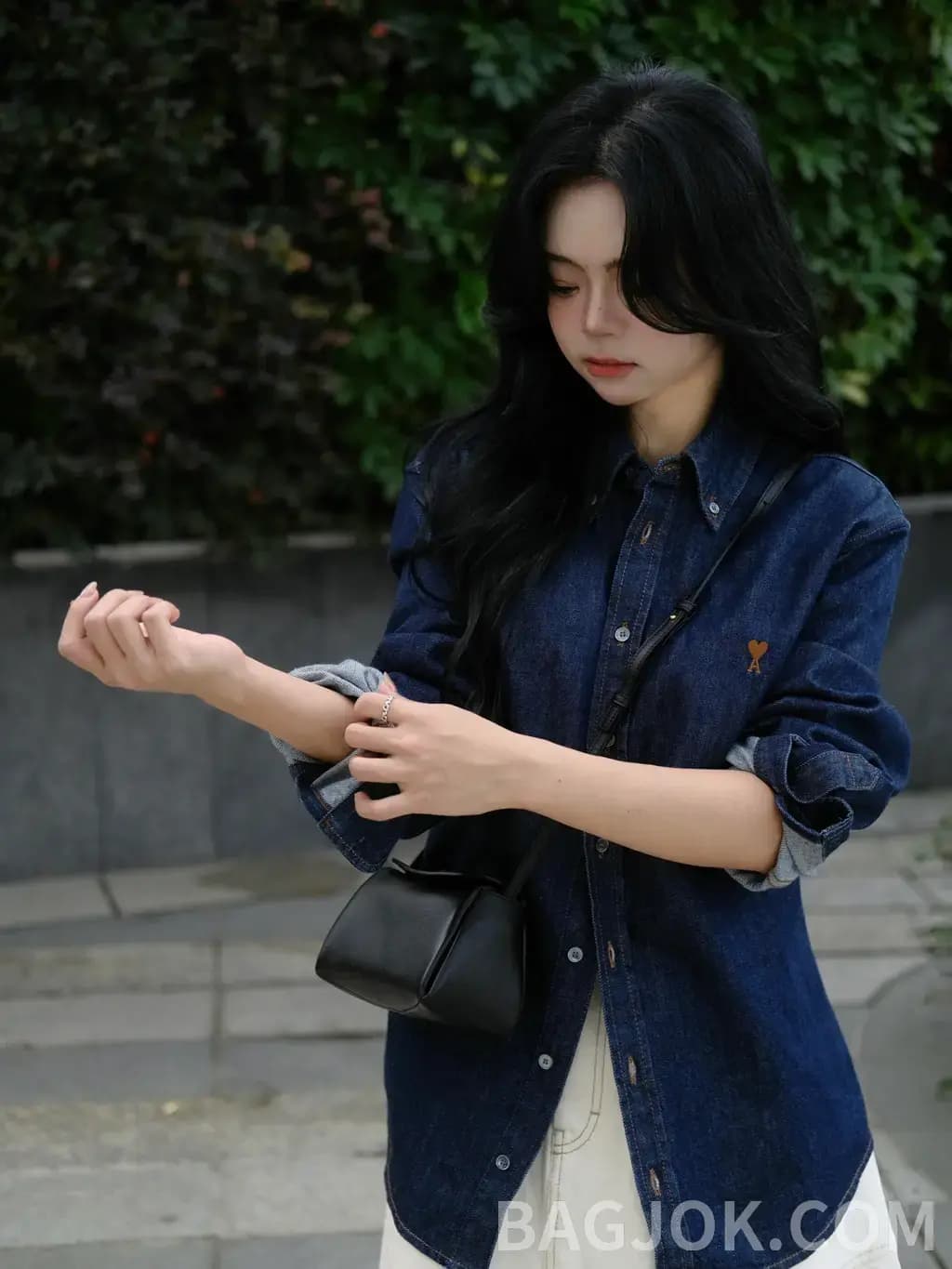 아미 아미 파리 하트 자수 데님 셔츠 상세 이미지