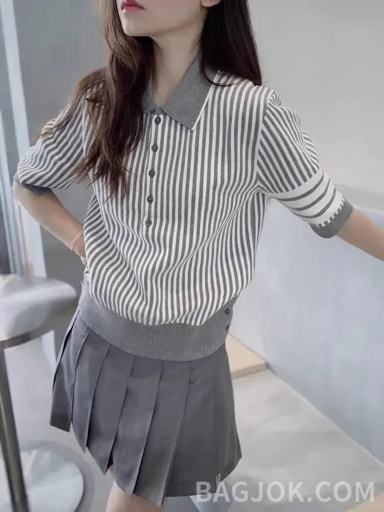 톰브라운 톰브라운 코튼 시어서커 폴로 셔츠 상세 이미지