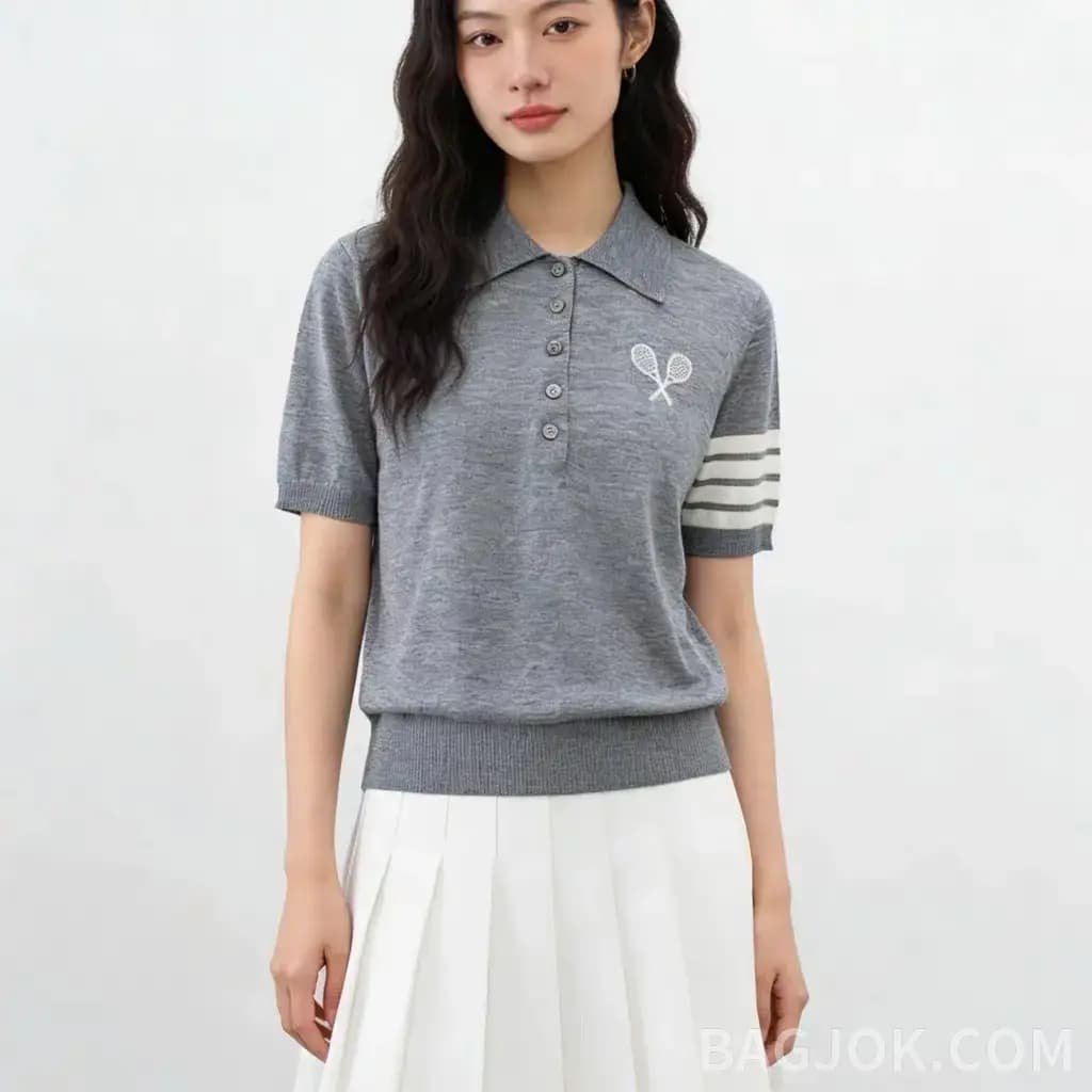 톰브라운 톰브라운 테니스 라켓 자수 폴로 니트 상세 이미지