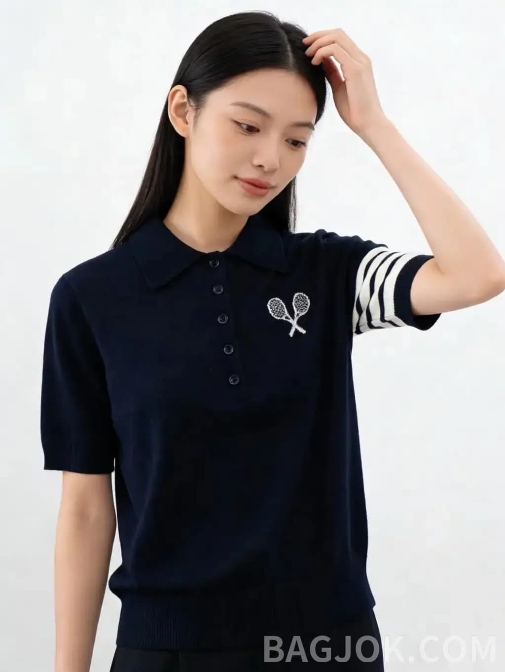 톰브라운 톰브라운 테니스 라켓 자수 폴로 니트 상세 이미지