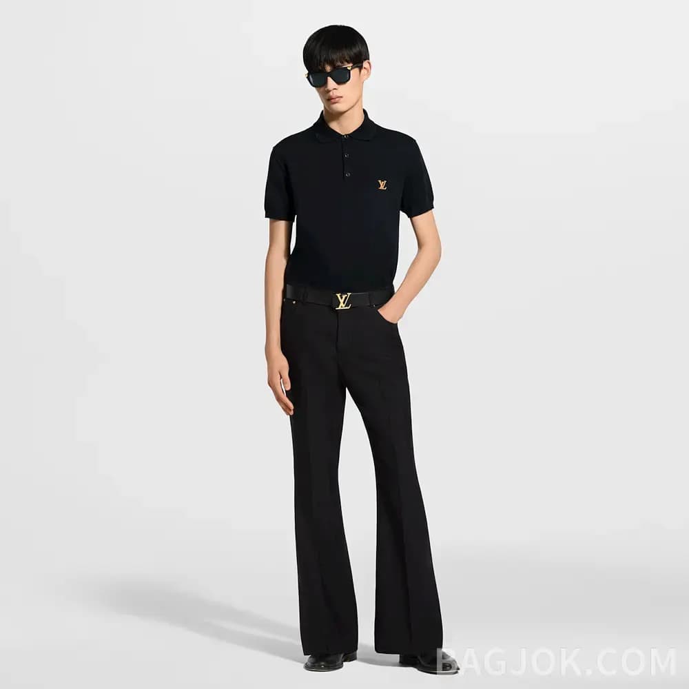 루이비통 루이비통 자수 가죽 패치 니트 폴로 셔츠 상세 이미지