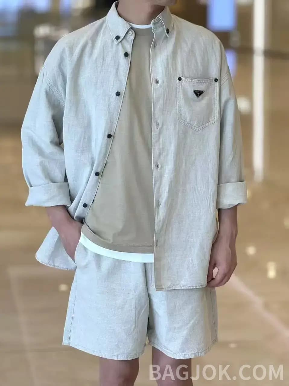 프라다 프라다 린넨 코튼 긴팔 셔츠 상세 이미지