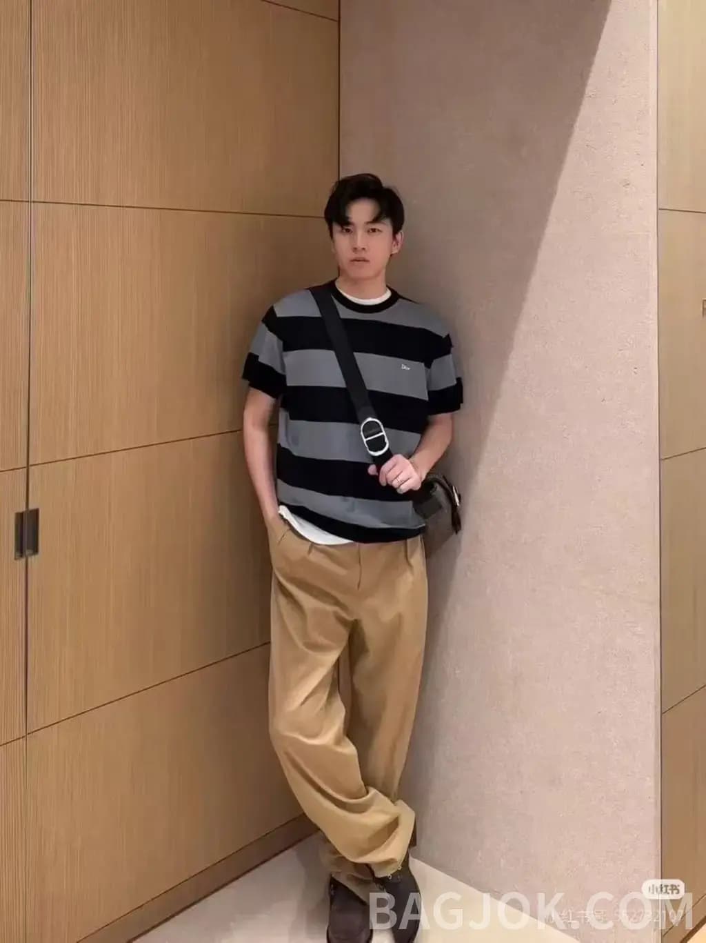 디올 디올 자수 배색 스트라이프 니트 반팔 티셔츠 상세 이미지