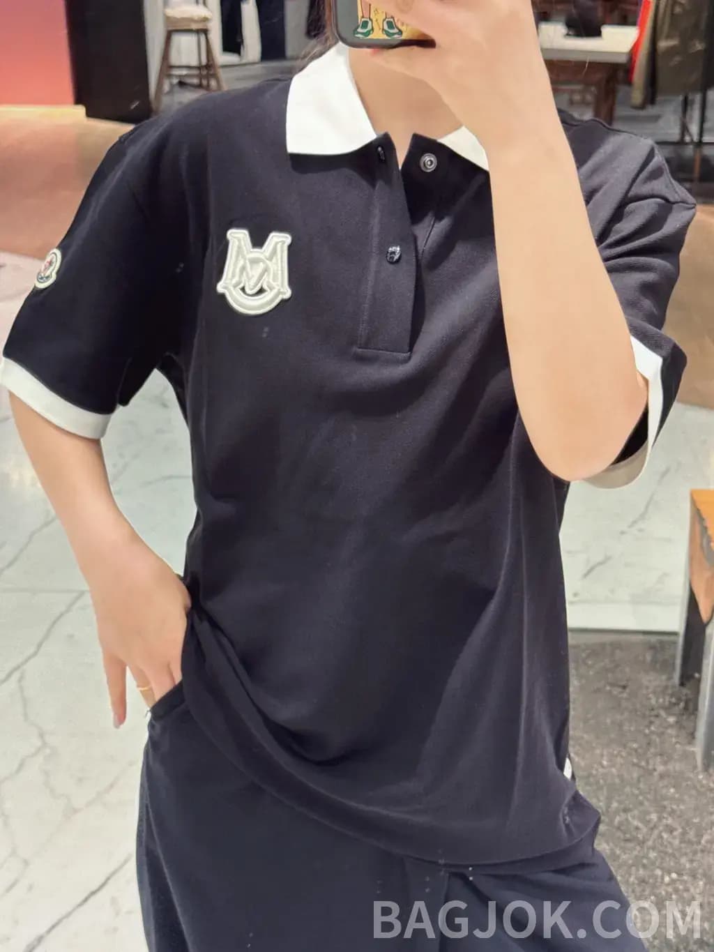 몽클레어 몽클레어 빅 로고 자수 폴로 셔츠 상세 이미지