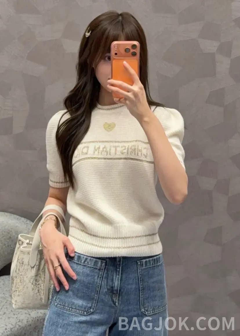 디올 디올 하트 울 니트 반팔 상세 이미지