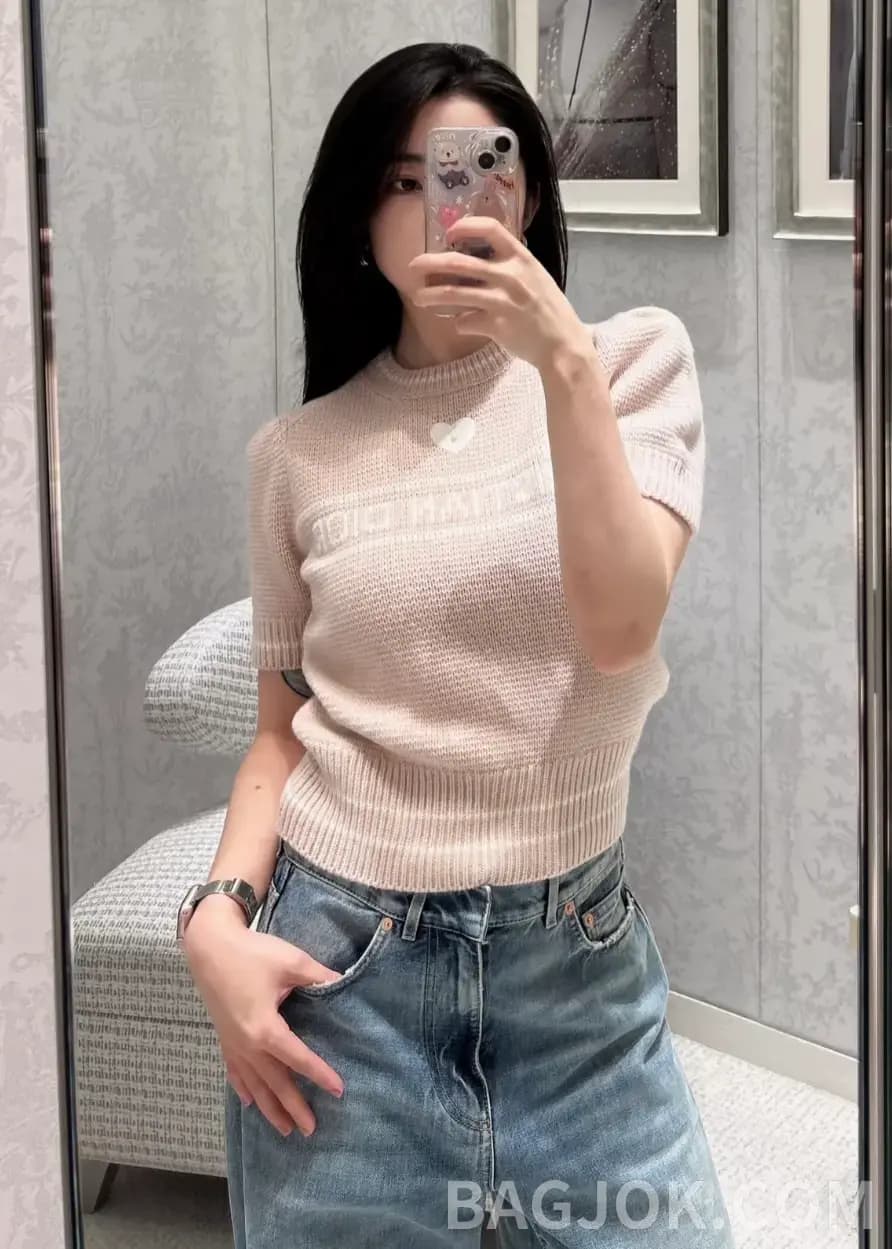 디올 디올 하트 울 니트 반팔 상세 이미지