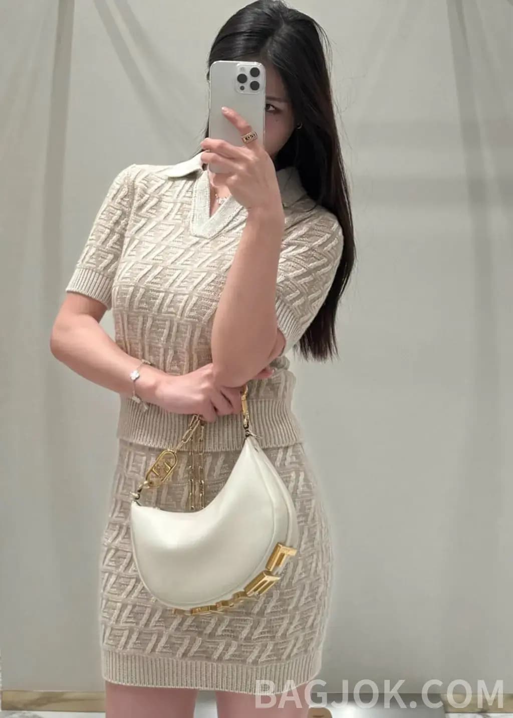 펜디 펜디 베이지 FF 모티프 니트 폴로 셔츠 상세 이미지