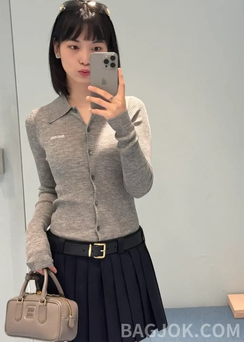 미우미우 미우미우 울 실크 혼방 가디건 상세 이미지