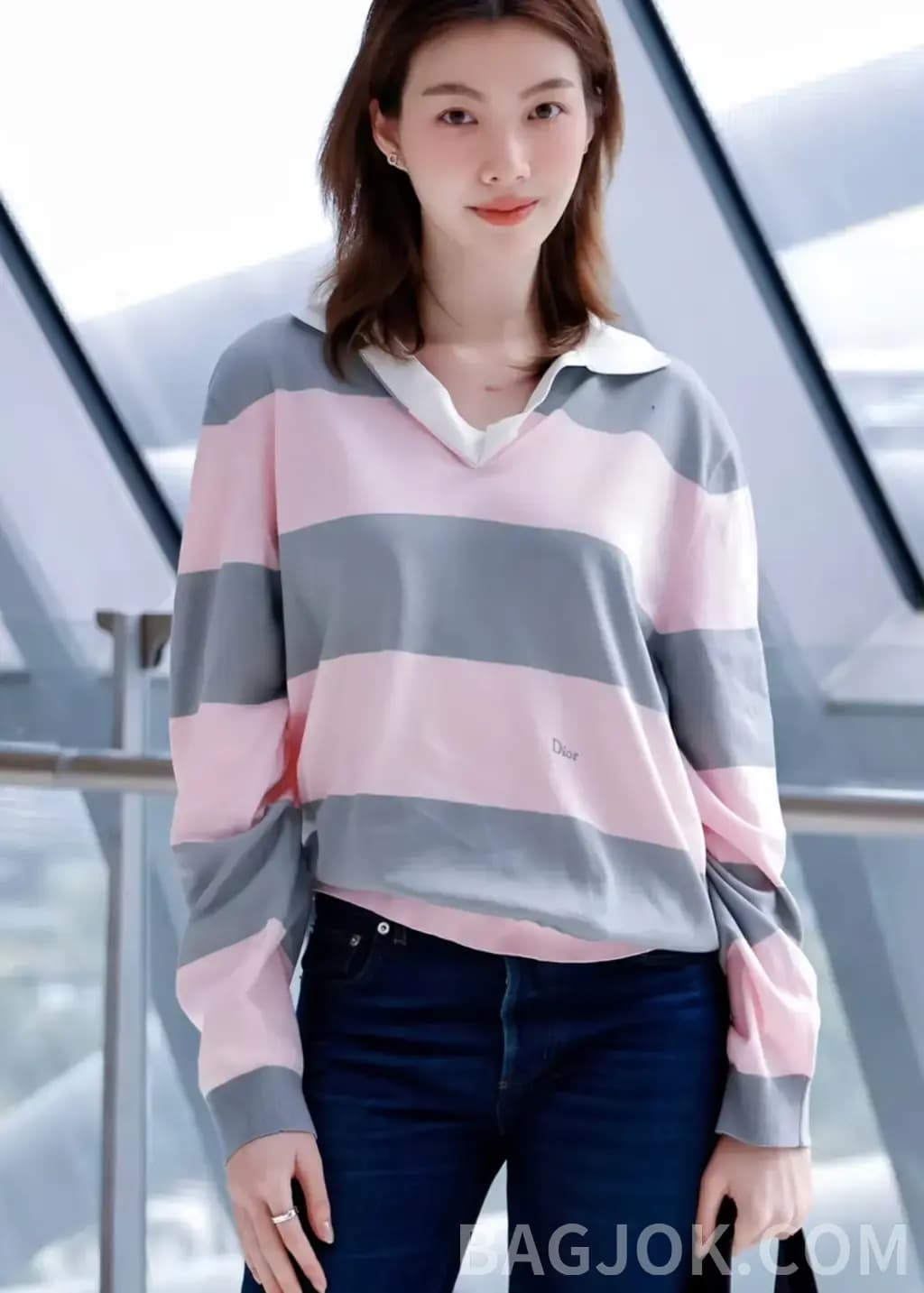 디올 디올 조나단 앤더슨 첫 시즌 스트라이프 폴로 니트 상세 이미지