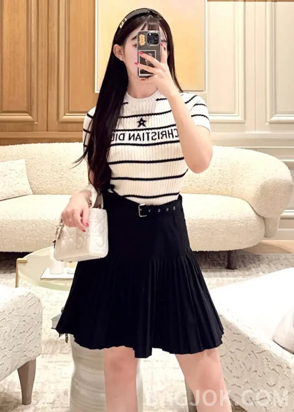 디올 디올 스트라이프 인타르시아 니트 반팔 티셔츠 상세 이미지
