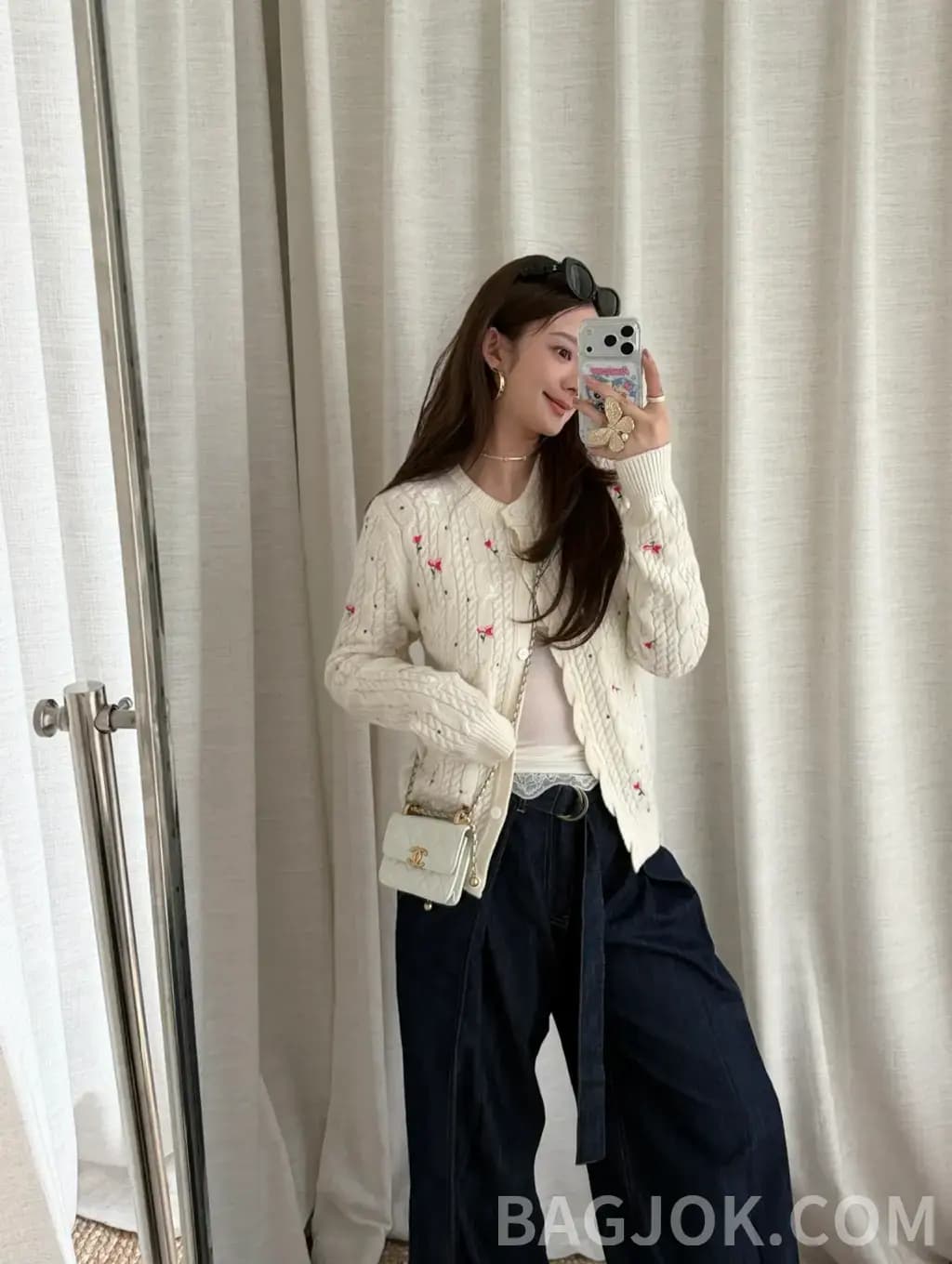 디올 디올 도브스 앤 로즈 자수 케이블 니트 가디건 상세 이미지
