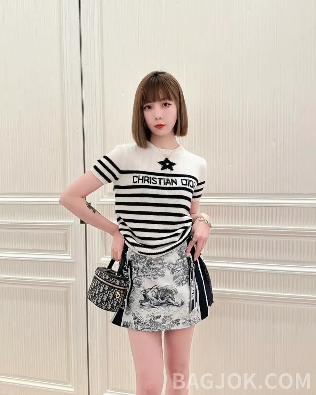 디올 디올 캐시미어 스트라이프 스타 로고 니트 반팔 스웨터 상세 이미지
