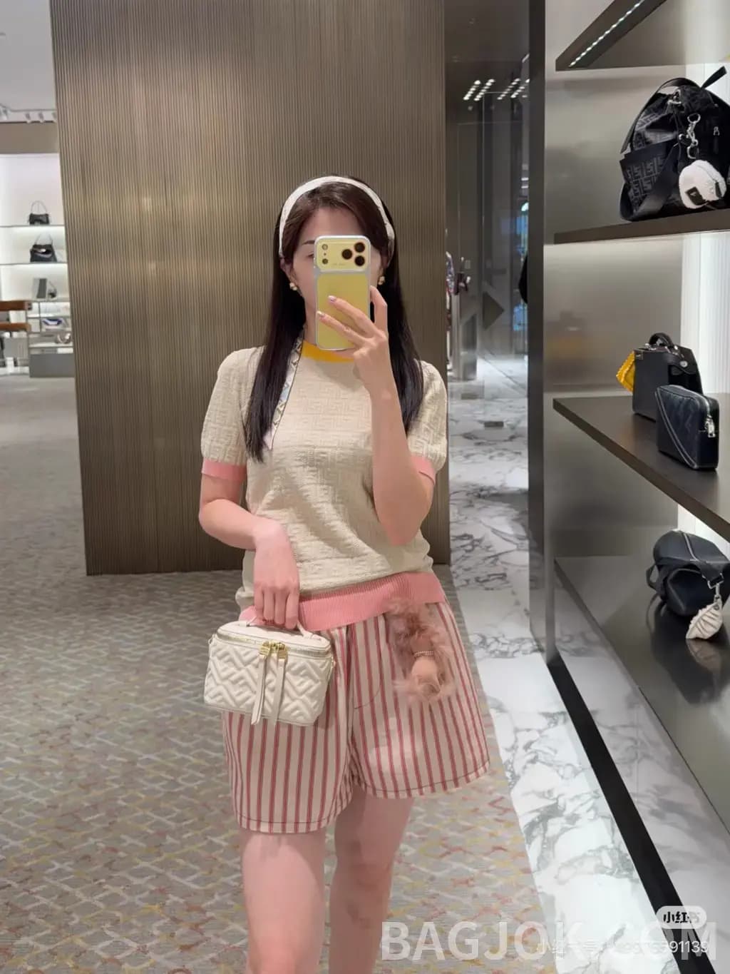 펜디 펜디 FF 자카드 컬러 배색 반팔 니트 상세 이미지