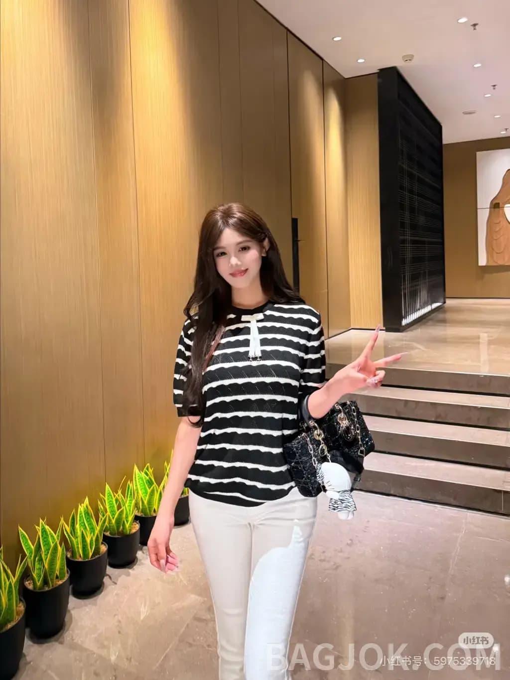 디올 디올 마린 스트라이프 보우 니트 반팔 티셔츠 상세 이미지