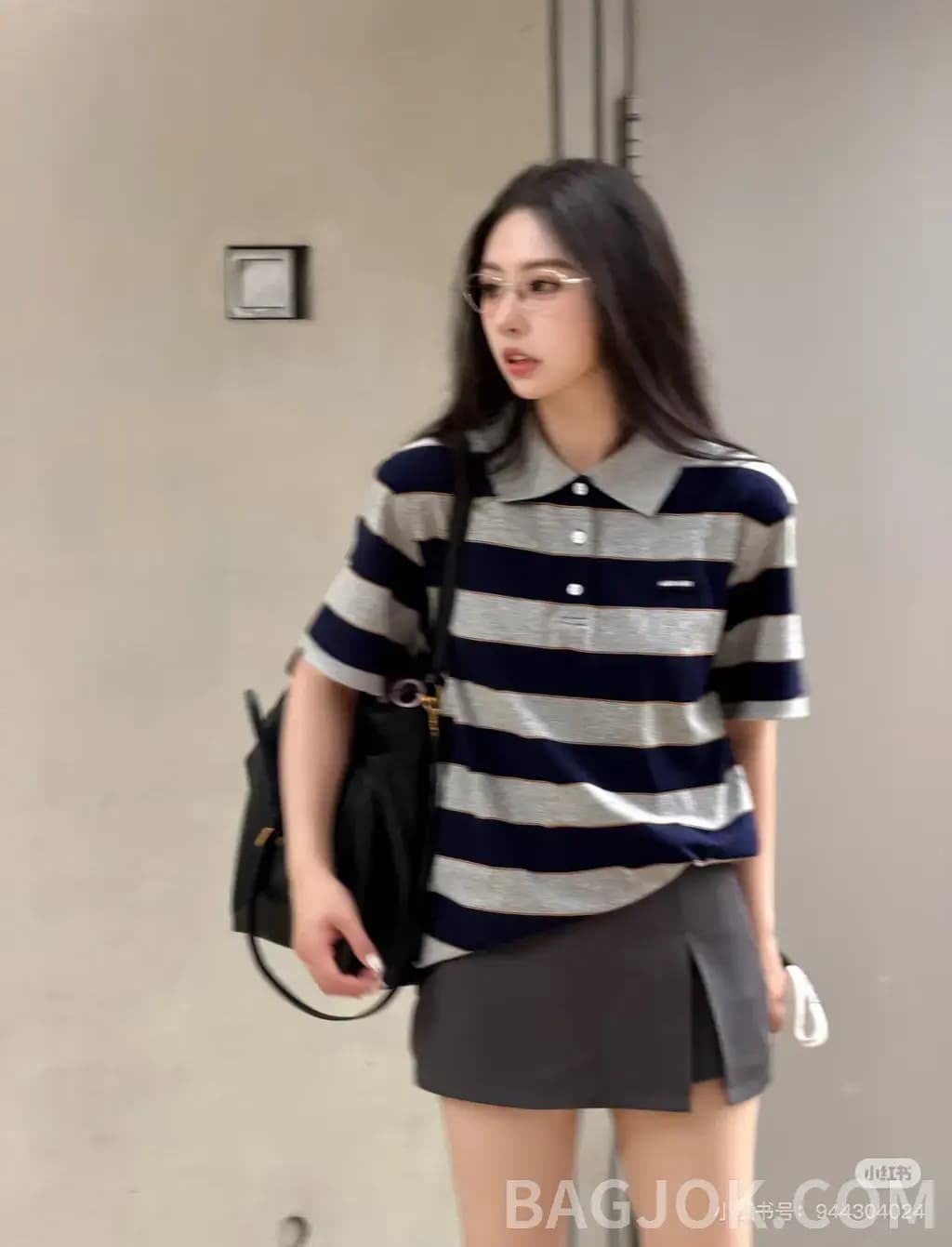 미우미우 미우미우 스트라이프 카라 폴로 니트 상세 이미지