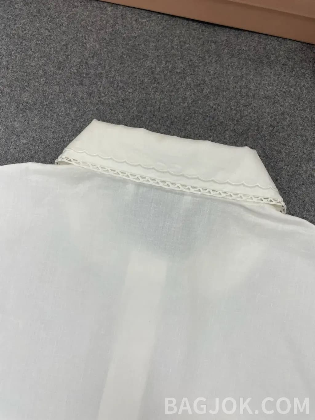 미우미우 미우미우 스캘럽 칼라 린넨 블렌드 반팔 셔츠 상세 이미지