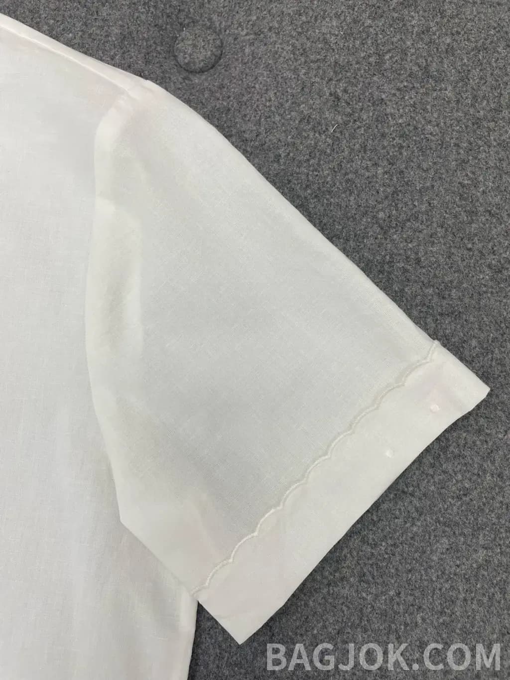 미우미우 미우미우 스캘럽 칼라 린넨 블렌드 반팔 셔츠 상세 이미지