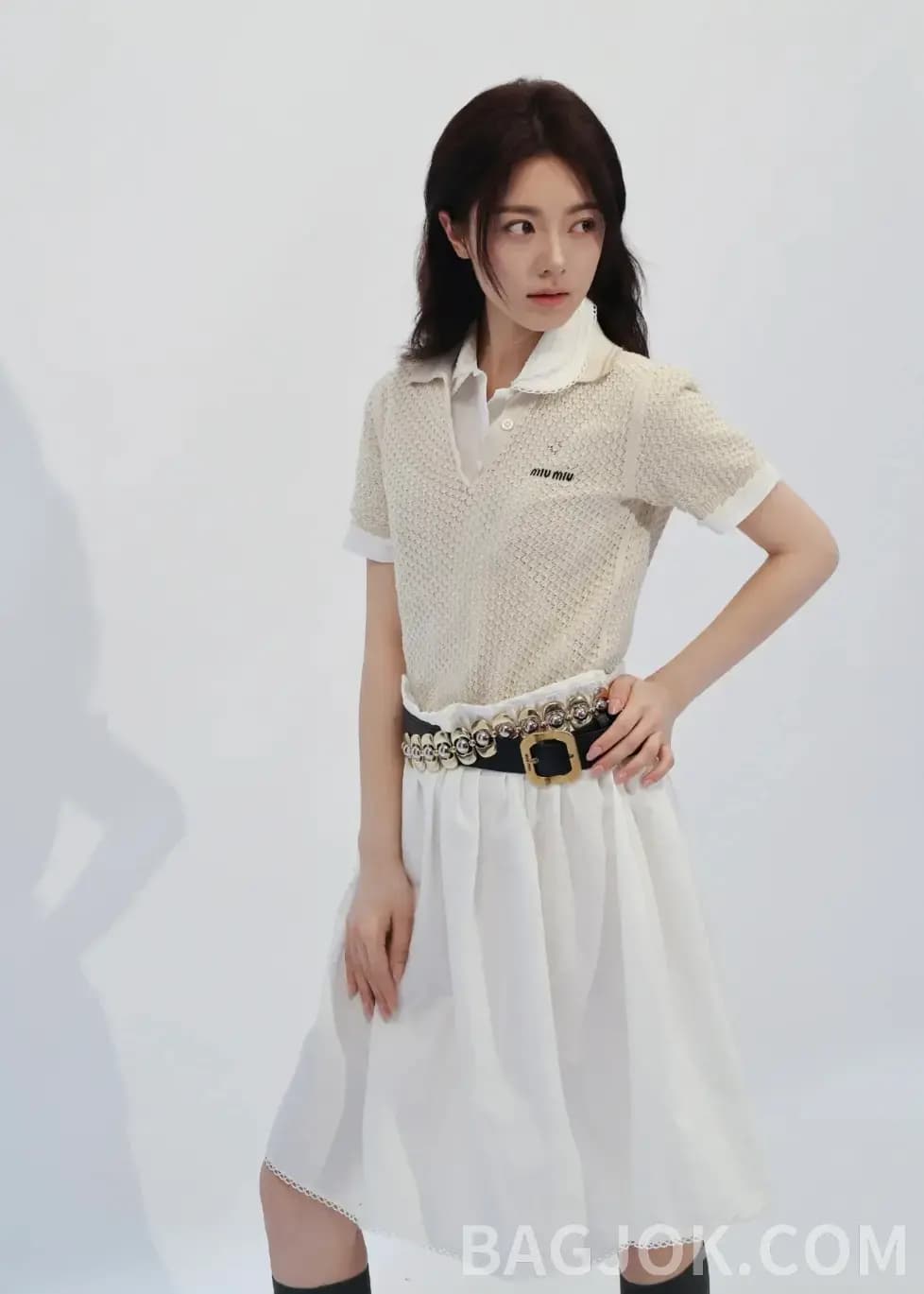 미우미우 미우미우 스캘럽 헴 린넨 블렌드 미니 스커트 상세 이미지