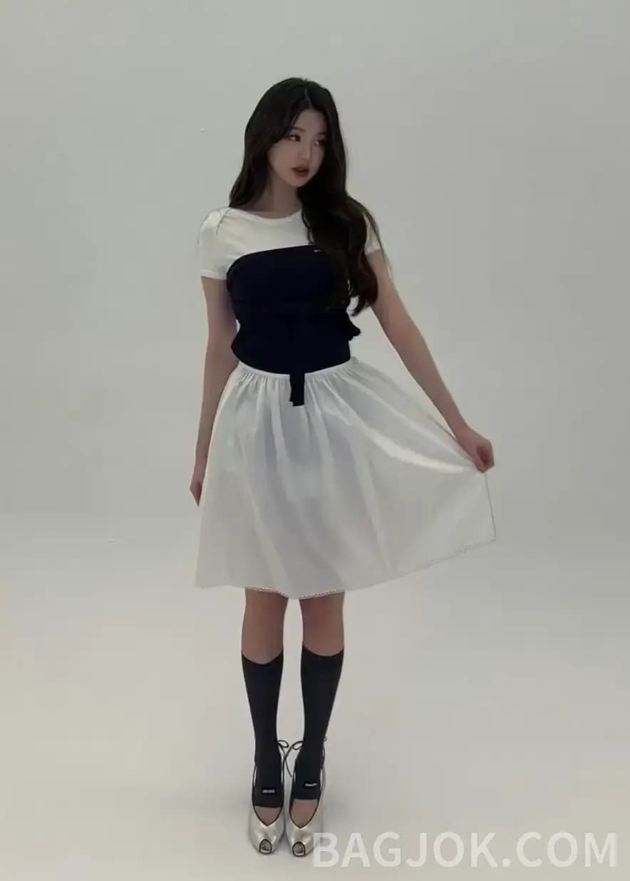 미우미우 미우미우 스캘럽 헴 린넨 블렌드 미니 스커트 상세 이미지