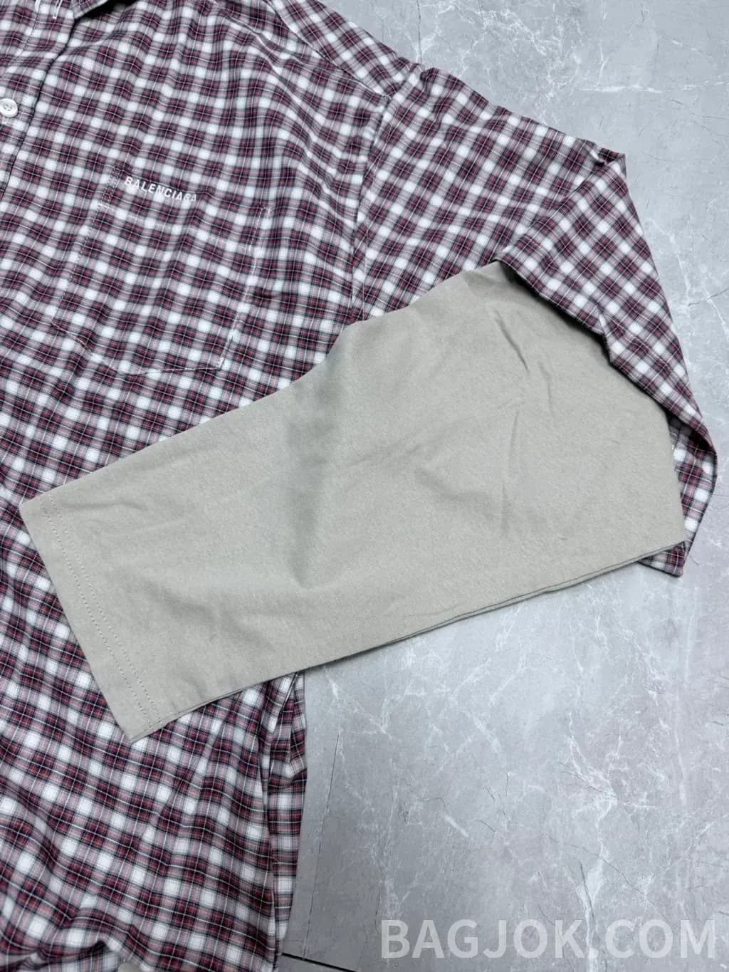 발렌시아가 발렌시아가 체크 레이어드 오버핏 반팔 셔츠 상세 이미지