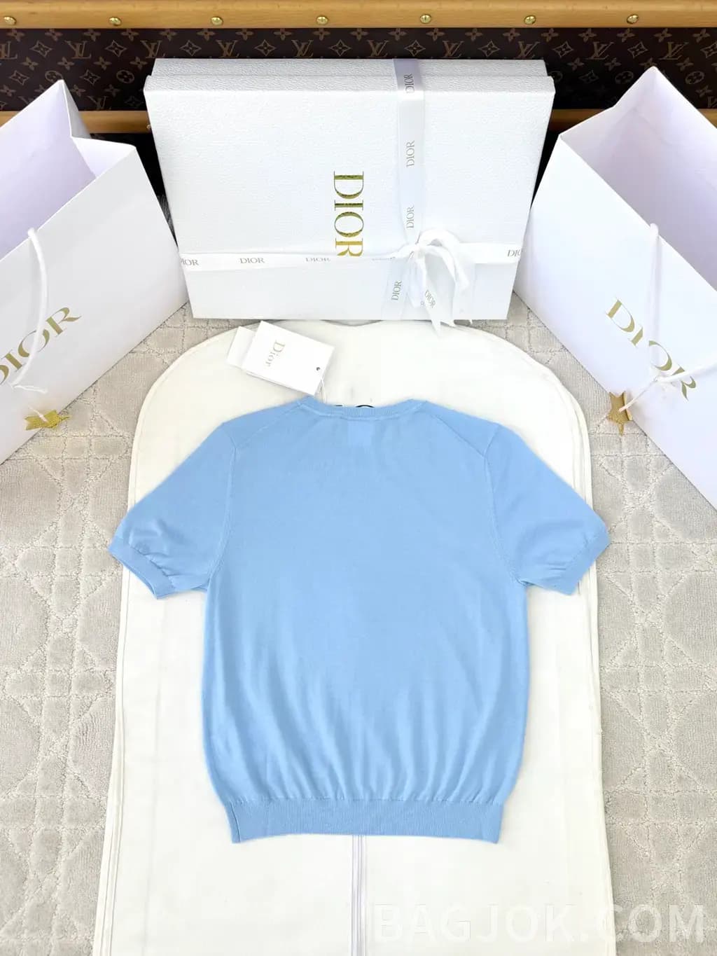 디올 디올 레이스 오벌 메달리온 자수 니트 반팔 탑 상세 이미지