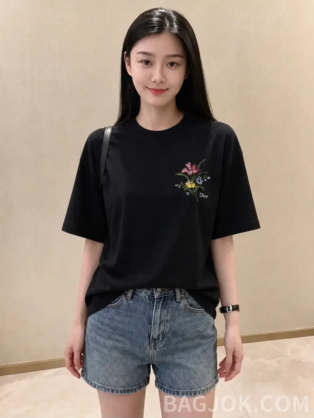 디올 디올 플라워 자수 코튼 저지 반팔 티셔츠 상세 이미지