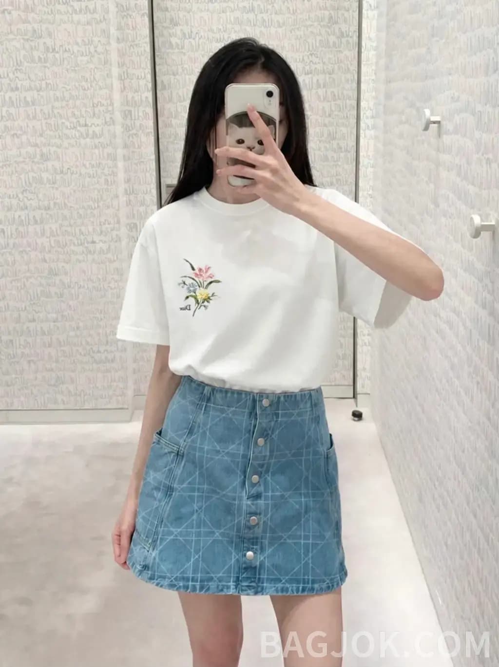 디올 디올 플라워 자수 코튼 저지 반팔 티셔츠 상세 이미지