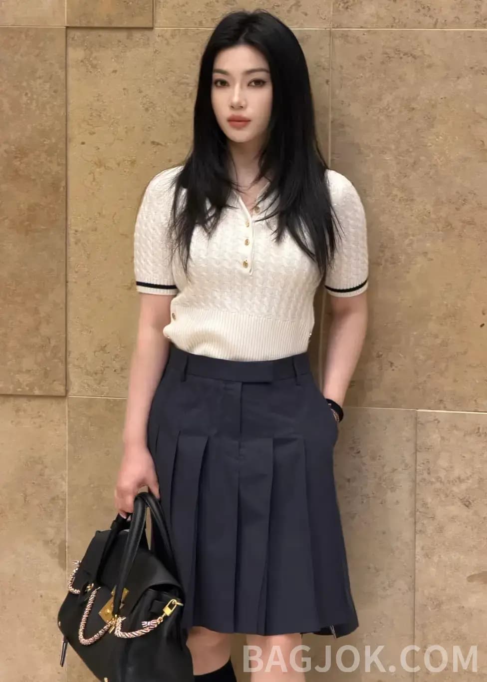 톰브라운 톰브라운 100% 캐시미어 케이블 니트 폴로 셔츠 상세 이미지