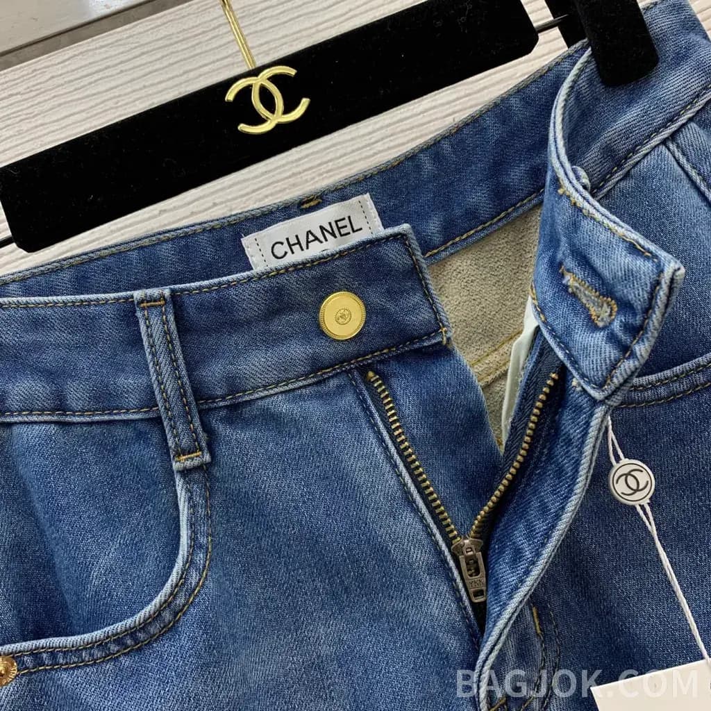 샤넬 샤넬 레터링 메탈 데님 와이드 팬츠 상세 이미지
