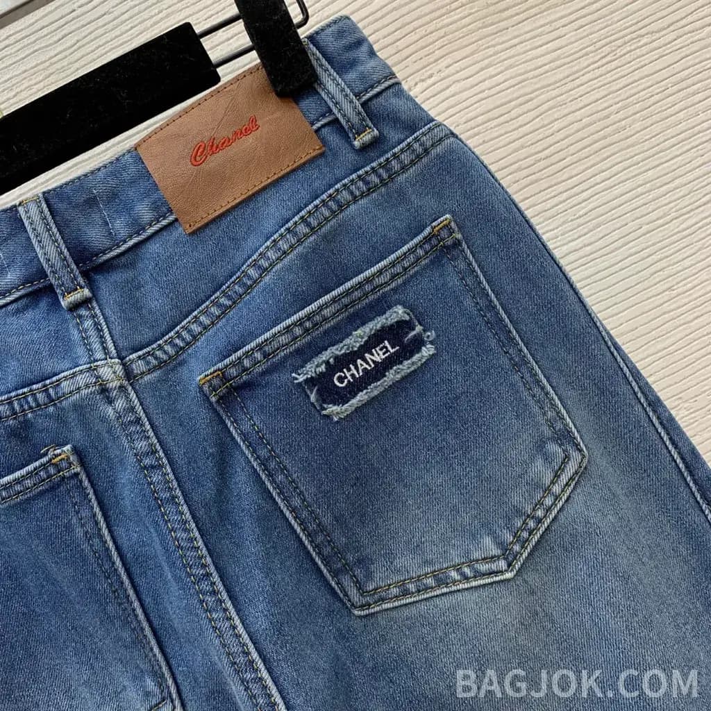 샤넬 샤넬 레터링 메탈 데님 와이드 팬츠 상세 이미지
