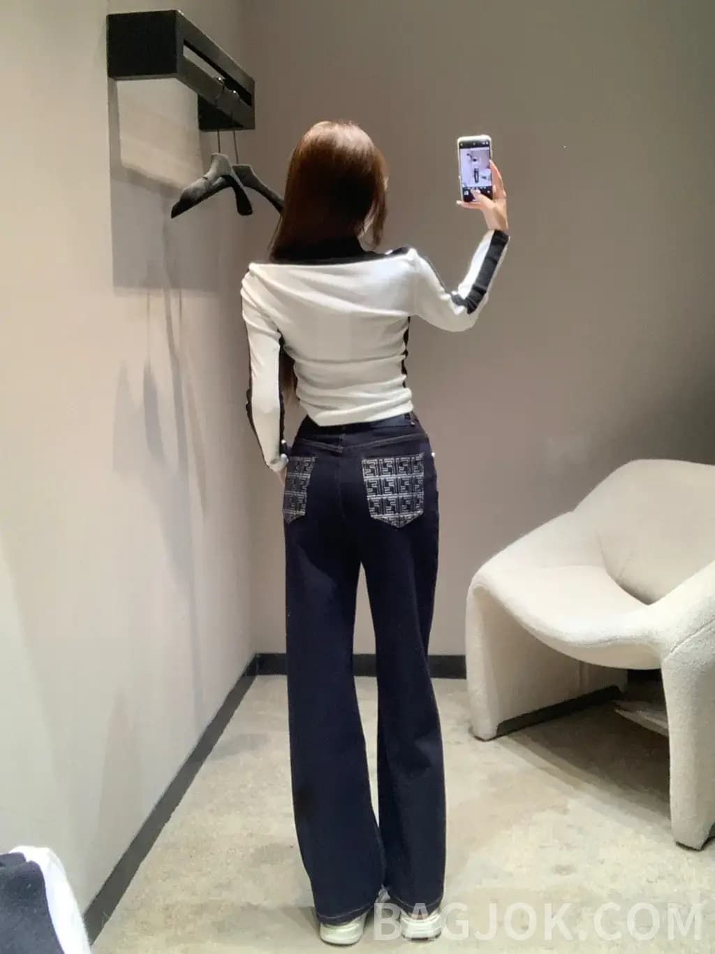 펜디 펜디 FF 자수 와이드 데님 팬츠 상세 이미지
