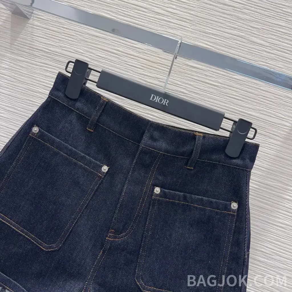 디올 디올 오블리크 패턴 롤업 데님 쇼츠 상세 이미지