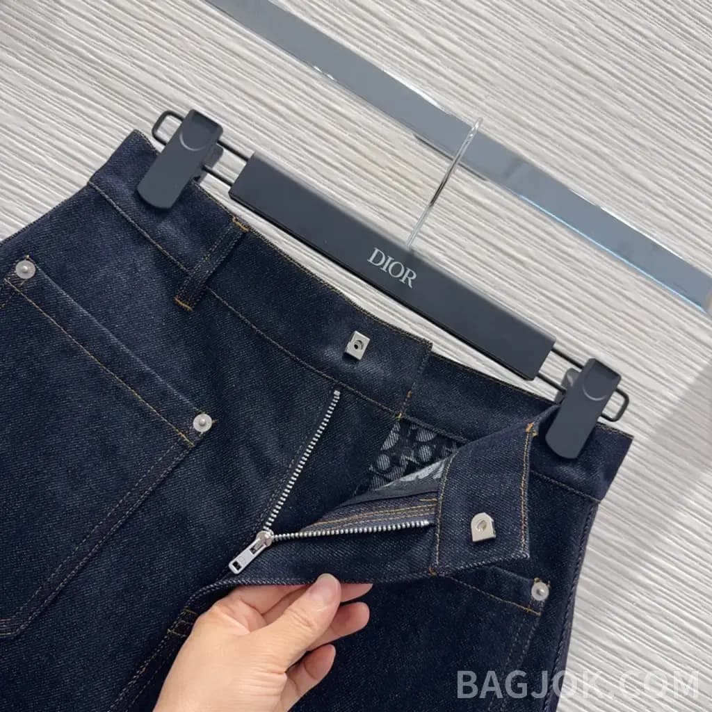 디올 디올 오블리크 패턴 롤업 데님 쇼츠 상세 이미지