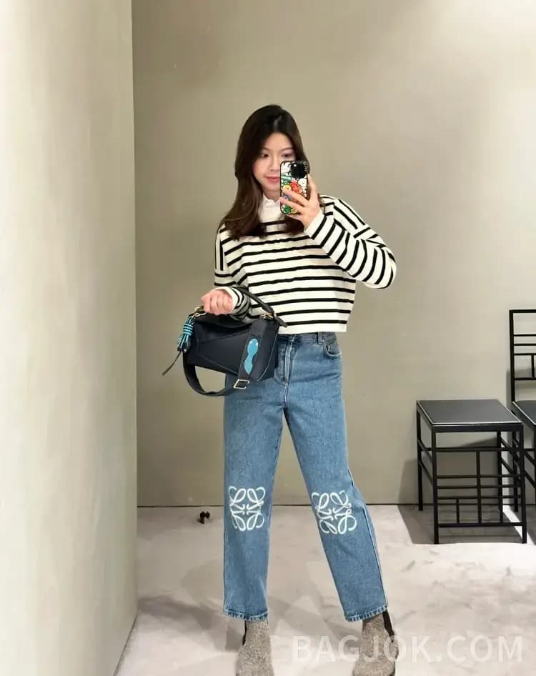 로에베 로에베 아나그램 자수 와이드 데님 팬츠 상세 이미지