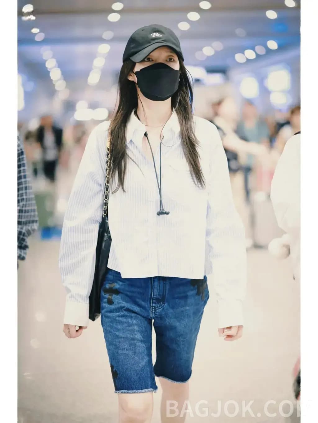 크롬하츠 크롬하츠 레더 크로스 패치 워싱 데님 쇼츠 상세 이미지