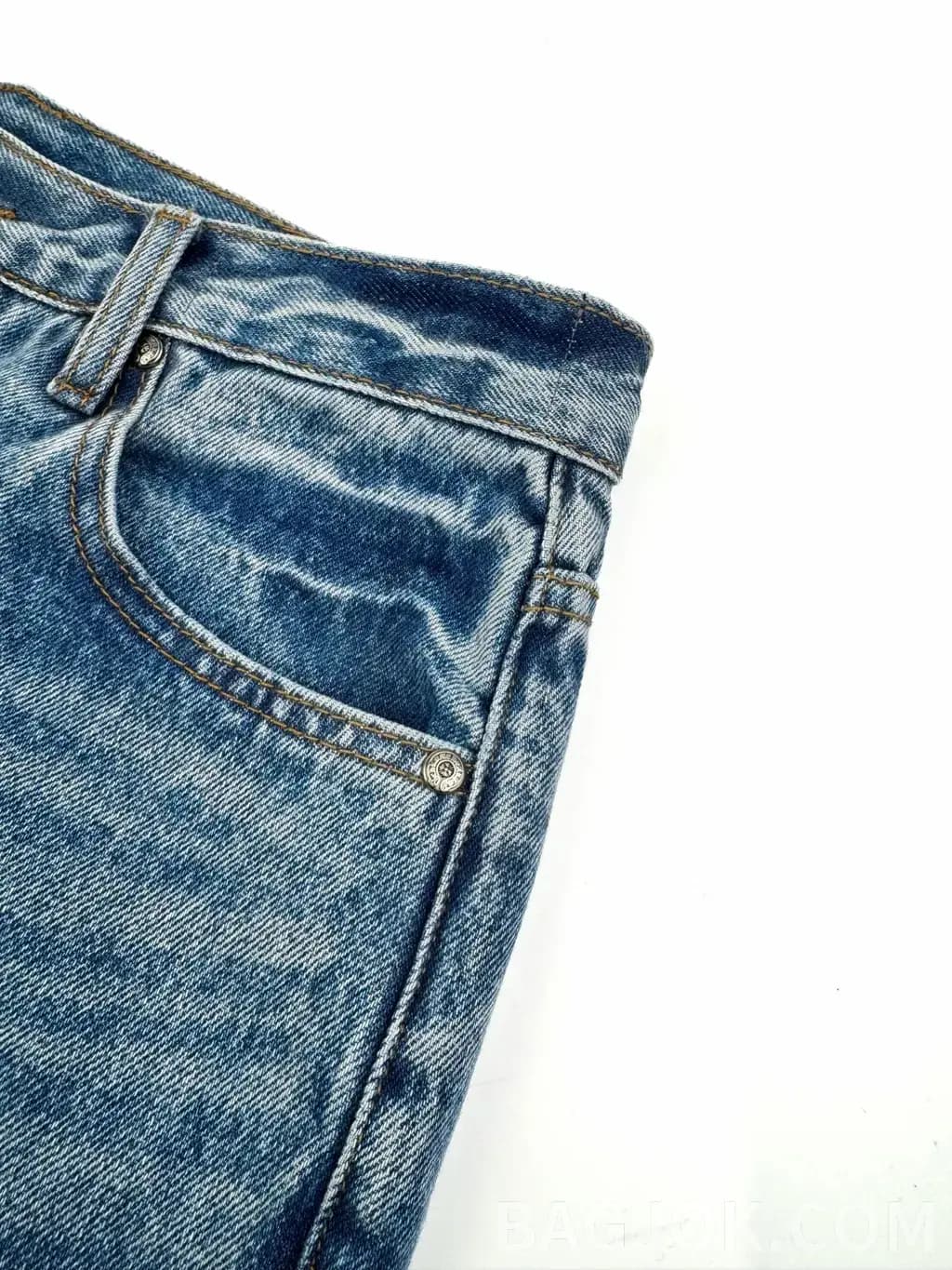 크롬하츠 크롬하츠 블랙 레더 크로스 패치 워싱 데님 팬츠 상세 이미지