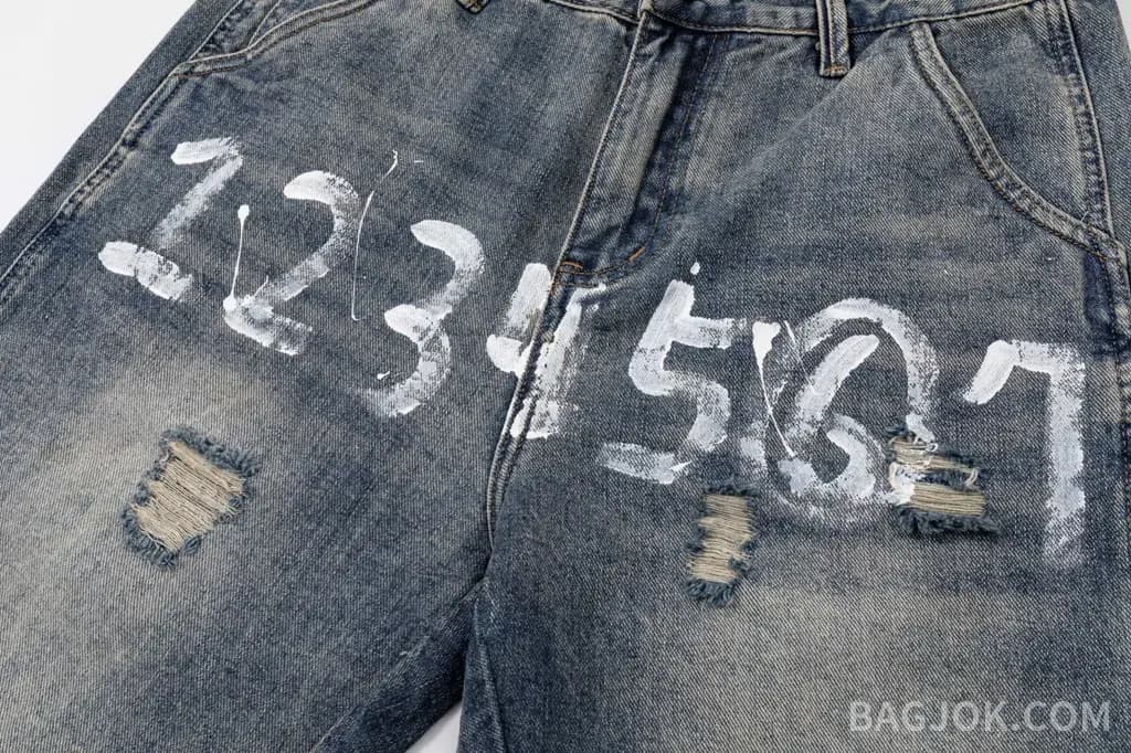 메종마르지엘라 MAISON MARGIELA 페인트 스플래터 넘버링 데님 쇼츠 상세 이미지