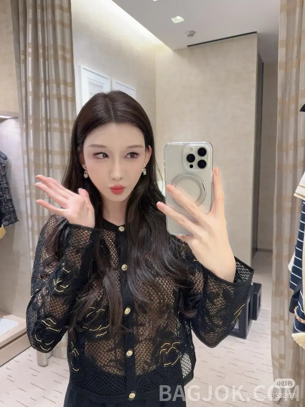 샤넬 CHANEL 오픈워크 레이스 니트 카디건 상세 이미지