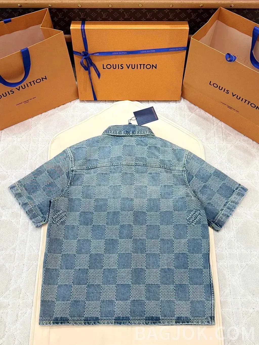 루이비통 LOUIS VUITTON 체크 패턴 데님 셔츠 상세 이미지