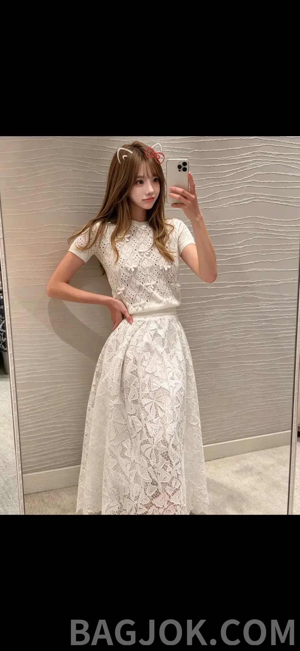 디올 DIOR 오픈워크 레이스 코튼 니트 반팔 티셔츠 상세 이미지