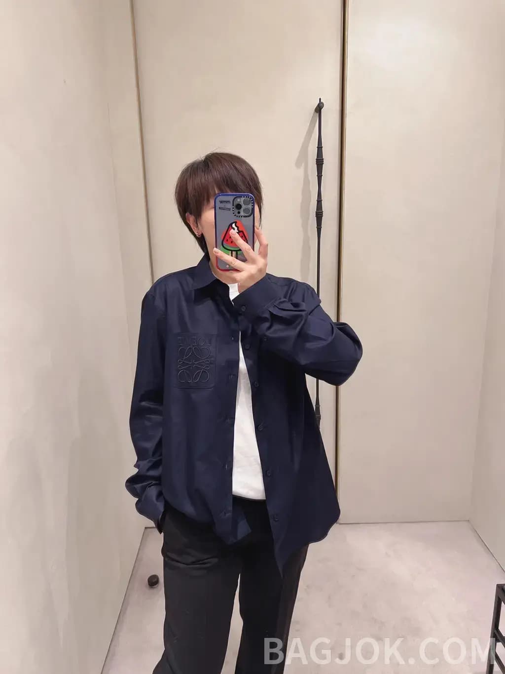 로에베 LOEWE 아나그램 자수 코튼 셔츠 상세 이미지