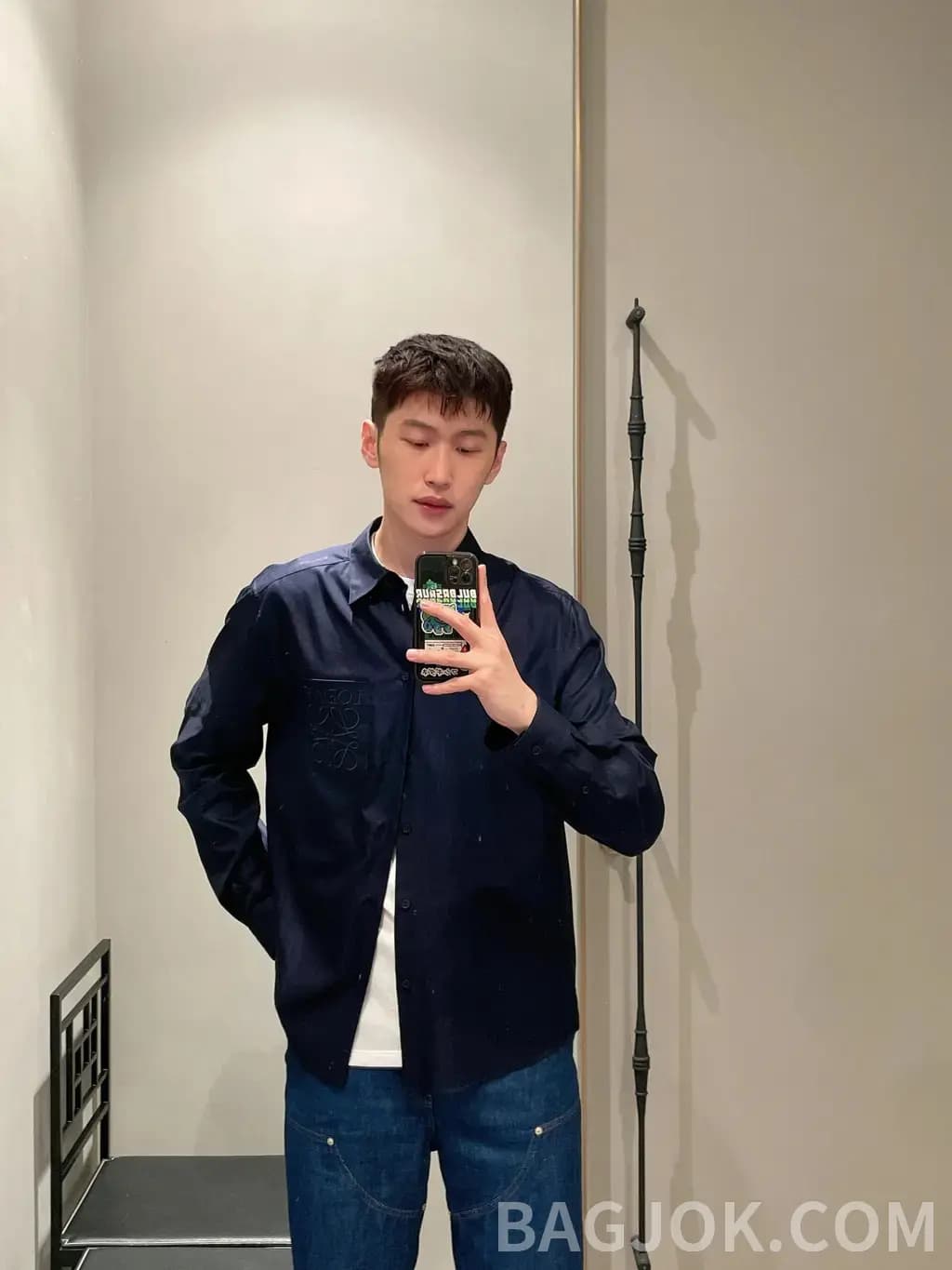 로에베 LOEWE 아나그램 자수 코튼 셔츠 상세 이미지