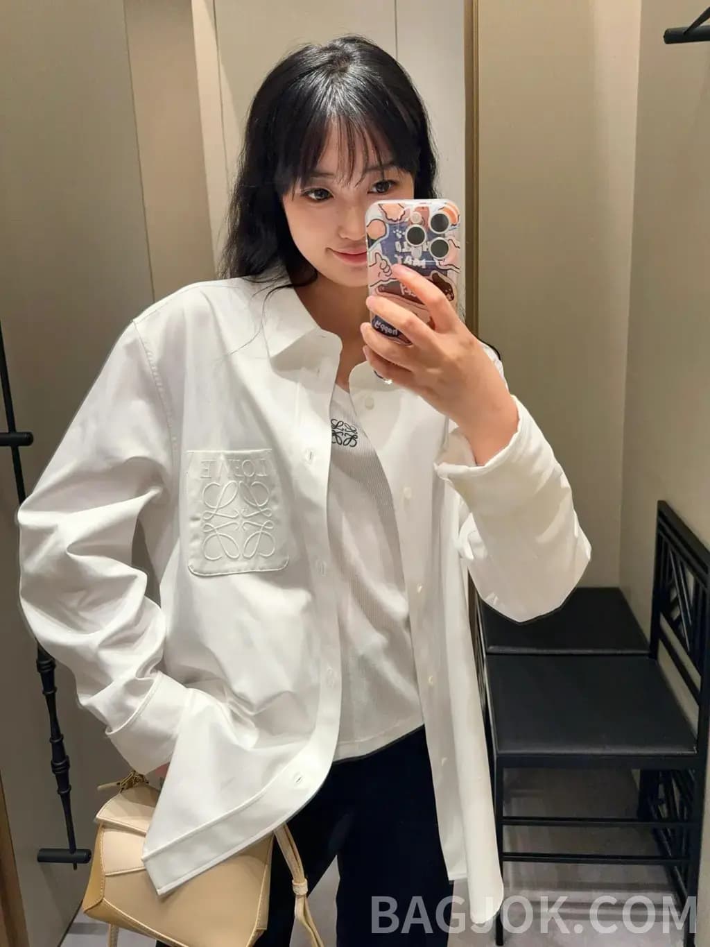 로에베 LOEWE 아나그램 자수 코튼 셔츠 상세 이미지