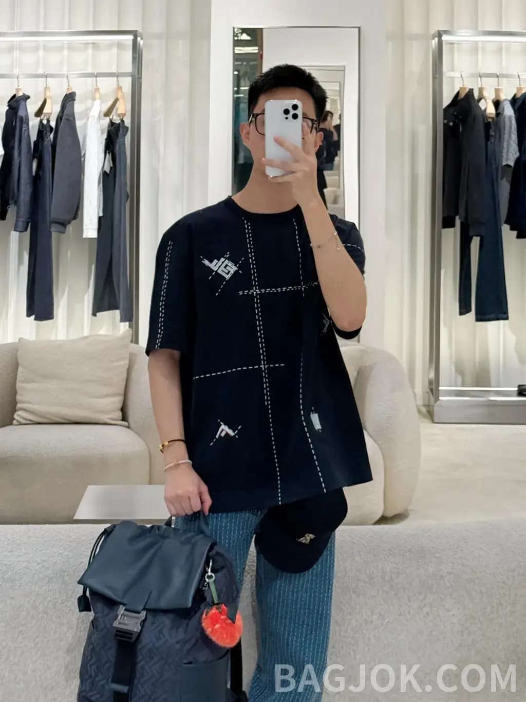 펜디 FENDI FF 체크 자수 오버 티셔츠 상세 이미지
